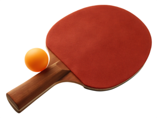 Orange Ping Pong Ball and Table Tennis Paddle on White Background Keywords: ping pong, table isolated on a transparent background