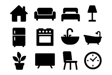 Essential home furniture and appliances silhouette collection