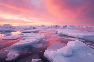 Arctic sunrise pink glow ice floes image