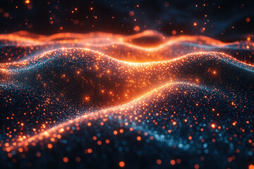 Glowing particles and stars on abstract background.