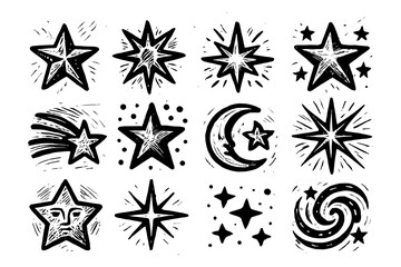 Retro hand-drawn star and moon collection with cosmic elements