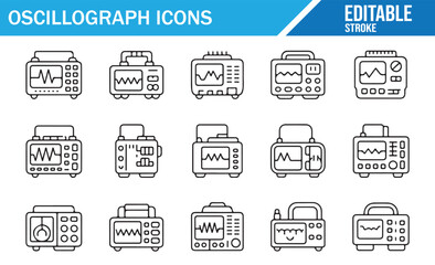 Modern Oscillograph Icons for Digital and Electronic Diagnostics