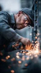 Crafting sparks in motion with a handy camera capturing the artistry of skilled work in dynamic slow motion
