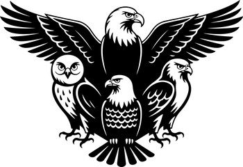 Owls and Eagles Silhouette Decorative Illustration
