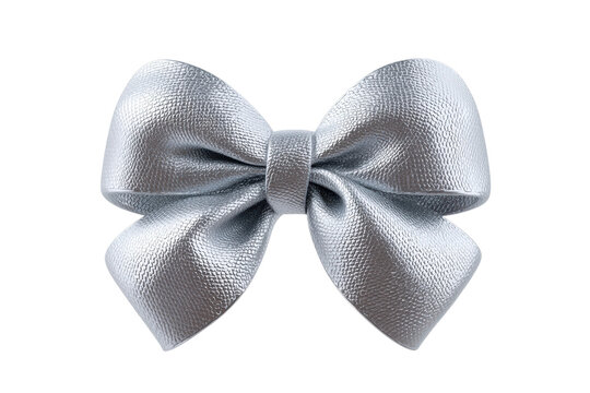 Elegant silver bow with textured surface on black background, cut out