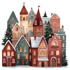 Christmas Old European Town Clipart Houses