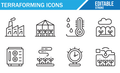 Illustrative Icons Representing Terraforming, Weather, and Plant Growth