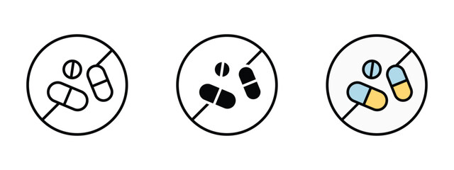 Obraz premium Set of pixel perfect colored Antibiotics free icon, 1 Silhouette, 1 Unexpanded, Antibiotics free icon for food and health packaging.