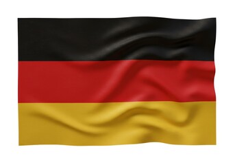 Fototapeta premium Realistic render of the Germany flag waving on white background isolated