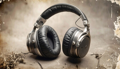 Vintage Headphones Immersive Audio Experience in a Retro Setting