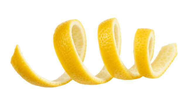 Lemon peel twist garnish isolated on transparent background