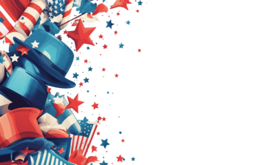 Flat vector design of a colorful celebration banner featuring layered festive icons and graphic elements for party themes isolated on transparent background PNG