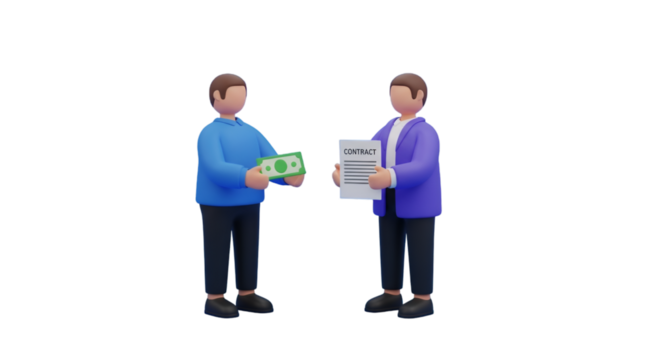Businessmen exchanging money for a contract