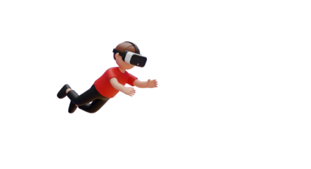 Cartoon character in VR headset floating in black space