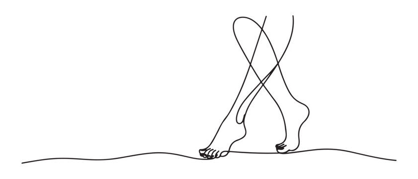 One continuous line drawing of bare foot. Elegance female leg in simple linear style. one line Icon drawing with white background