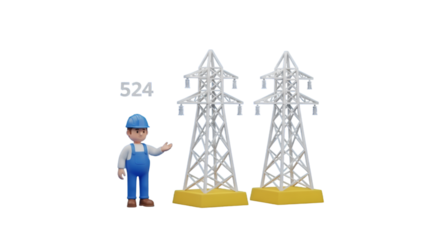 Cartoon worker with power pylons and number 524