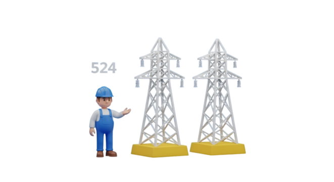 Cartoon worker with power pylons and number 524