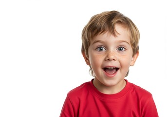 Joyful Expression: Little Boy's Face Lit Up with Pure Delight on White Backdrop
