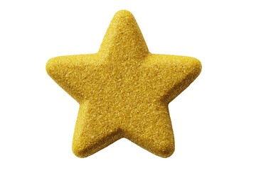 Glittering yellow star on black background: textured sparkle shape, cut out
