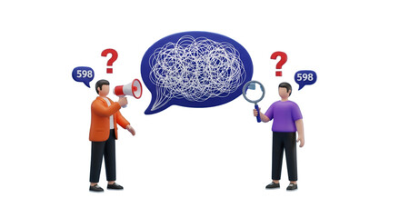 Communication Breakdown: Megaphone, Magnifying Glass, and Confusion