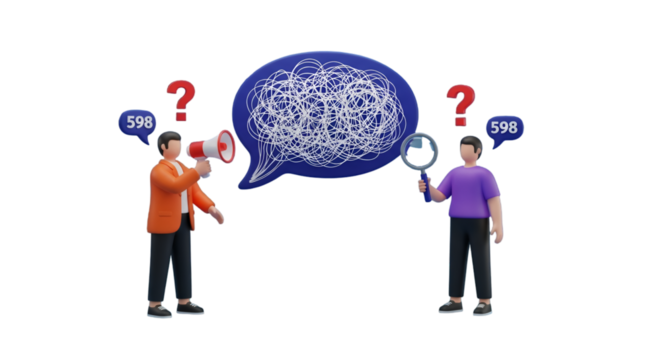 Communication Breakdown: Megaphone, Magnifying Glass, and Confusion