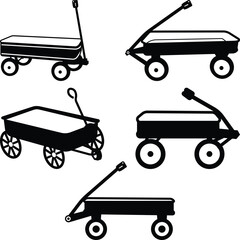 Red Toy Wagons set illustration, Red garden wagon isolated on white background