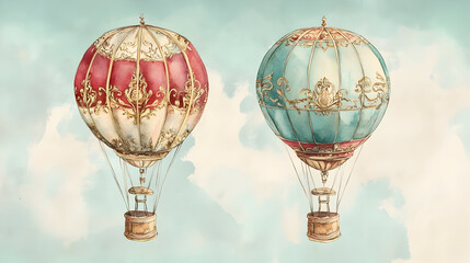 Obraz premium Ornate vintage hot air balloons against a cloudy sky