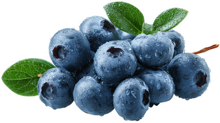 A bunch of blueberries with a leaf on top