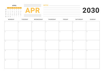 Monthly Planner April 2030