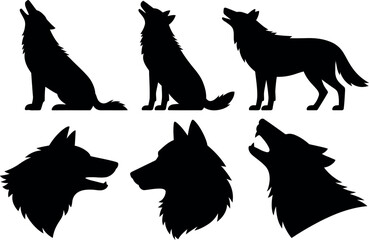 Wolf Silhouette Collection Vector Illustrations in Howling and Standing Poses