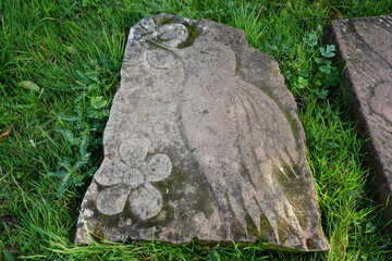 Carved Stone with Floral and Bird Designs on the East Midlands Airport Trail, Nottinghamshire, England: Walking Trail Scenery