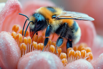 Bee pollinating a pink flower.