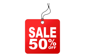 Realistic red sale labels, discount price tags mockups. Paper gift label with rope, promotional sales hanging tag vector template set. Retail product sticker elements with deal, hot price. EPS10