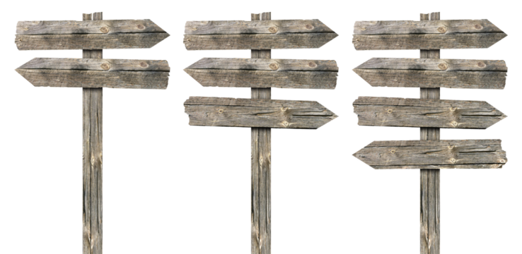 Collection of various wooden sign on white background