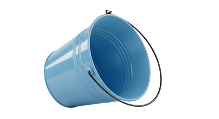 Light Blue Metal Bucket with Black Handle on Black Background