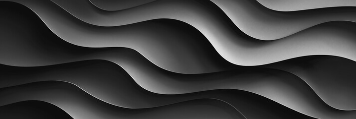 Obraz premium Abstract black and white waves create a dynamic flowing pattern, showcasing smooth curves and shadows, evoking a sense of depth and movement in a minimalist design