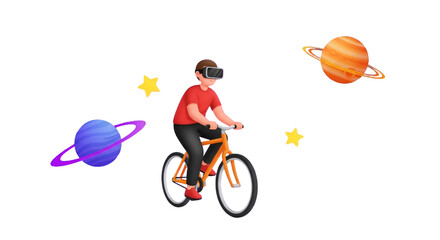 Fototapeta premium Person riding a bicycle in virtual reality space