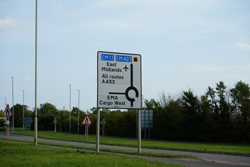 Road Sign for East Midlands Airport and A453, Nottinghamshire, England: Countryside Scene