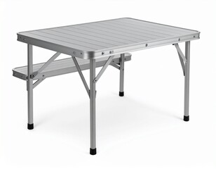 Aluminum folding camping table with slatted top  isolated on white background