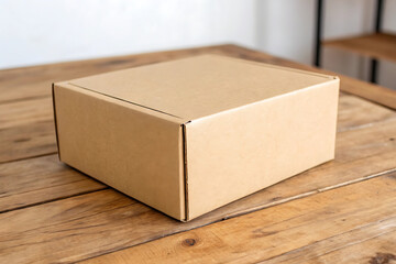 Brown box mock up on wooden background - filter effect