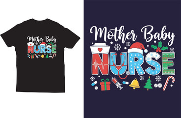Mother Baby Nurse Christmas T-shirt Design Vector