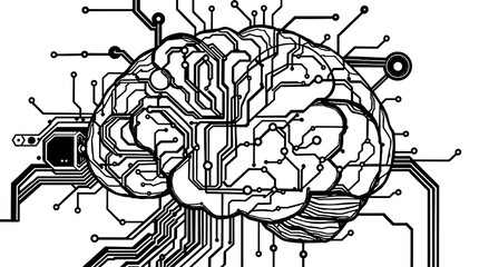 brain tech doodle on a white background