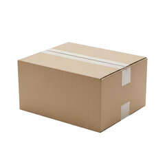 Brown cardboard shipping box isolated on black for product packaging and delivery transparent background