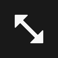 White Diagonal Expand Icon with Opposite Arrows on Black Background, Minimalist Resize Symbol for UI Interaction, Media Scaling, and Digital Interface Design