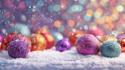 festive christmas holiday decorations with sparkling ornaments snow colorful lights and winter celebration background for seasonal holiday imagery