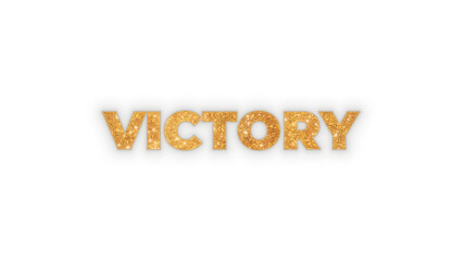The word Victory written in a luxurious golden glitter texture with a radiant shine and sparkle effect. Elegant lettering for success and achievement concepts, isolated on a transparent background.