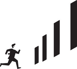 Running Toward Growth, Black and White Silhouette Illustration of Person Climbing Bar Graph Steps