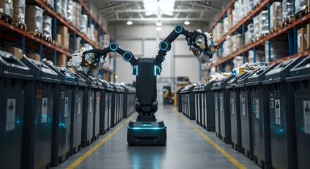 Autonomous robot sorting recycled materials efficiently in a modern smart warehouse