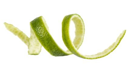 Lime peel twist garnish isolated on transparent background