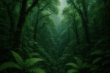 Fototapeta premium Lush rainforest with towering trees.